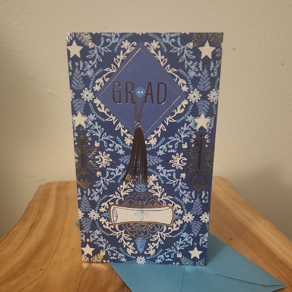 Blue Graduation Card with Cap Design - Picture 1 of 2